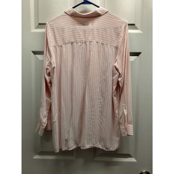 J. Jill Size Small Petite Pink White Striped Button Up Roll Tab Sleeve Shirt - Picture 3 of 6